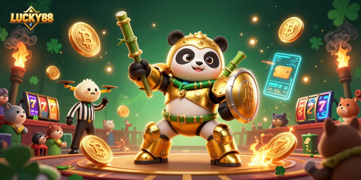 LUCKY88 captures the excitement of the casino world with a mech-suit panda in a dynamic arena