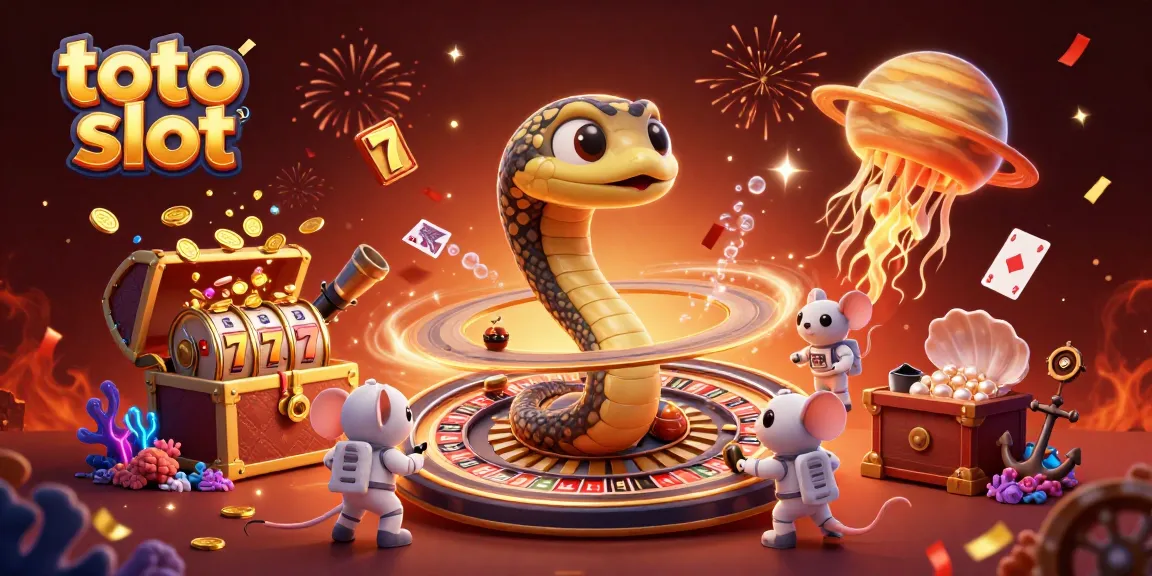 Engage with thrilling toto slot action amidst vibrant cosmic scenes and playful characters in this 3D illustration.