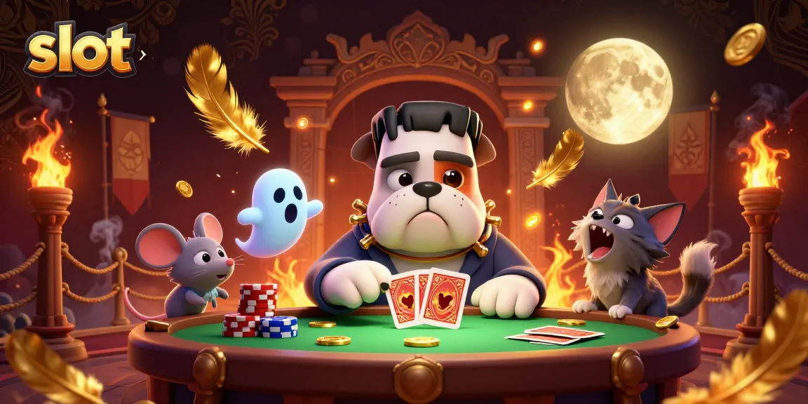 Engage with thrilling slot gaming at a vibrant table with unique characters and rich casino elements.
